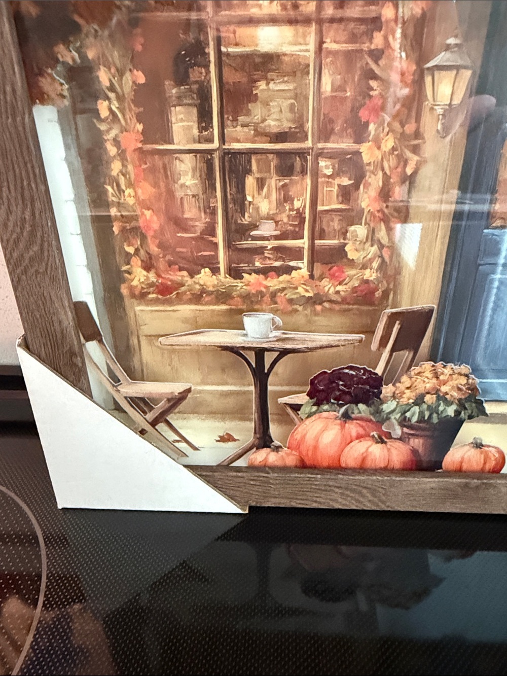 NWT-2026 Hobby Lobby Coffee Shop Wall Art Blue Door, Pumpkins, Brown Frame - Picture 2 of 7